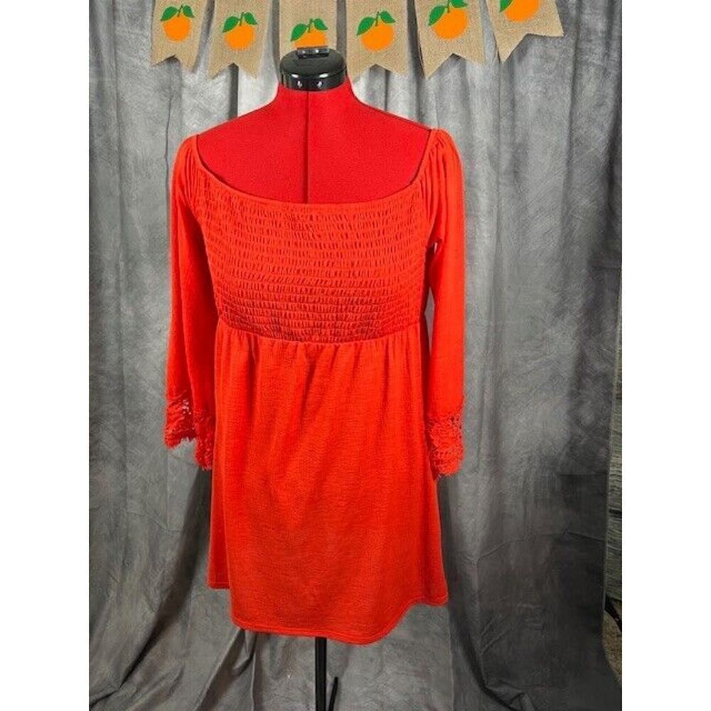 Society Girl Womens Blouse Red Crochet 3/4 Sleeve Boat Neck Ruche Polyester XL
